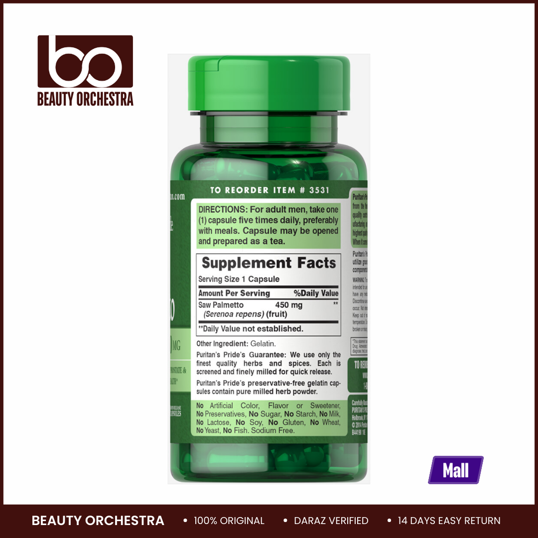 Picture of Puritan's Pride Saw Palmetto 450 mg - 100 Capsules