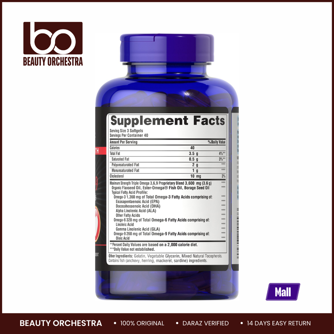 Picture of Puritan's Pride Triple Omega 3-6-9 Fish & Flax Oils - 120 Softgels