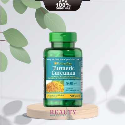 Picture of Puritan's Pride Turmeric Curcumin 500mg, Standarized to 95% Cucuminoids, Herbal Dietary Supplement for Antioxidant Health, 90 Radpid Release Capsules