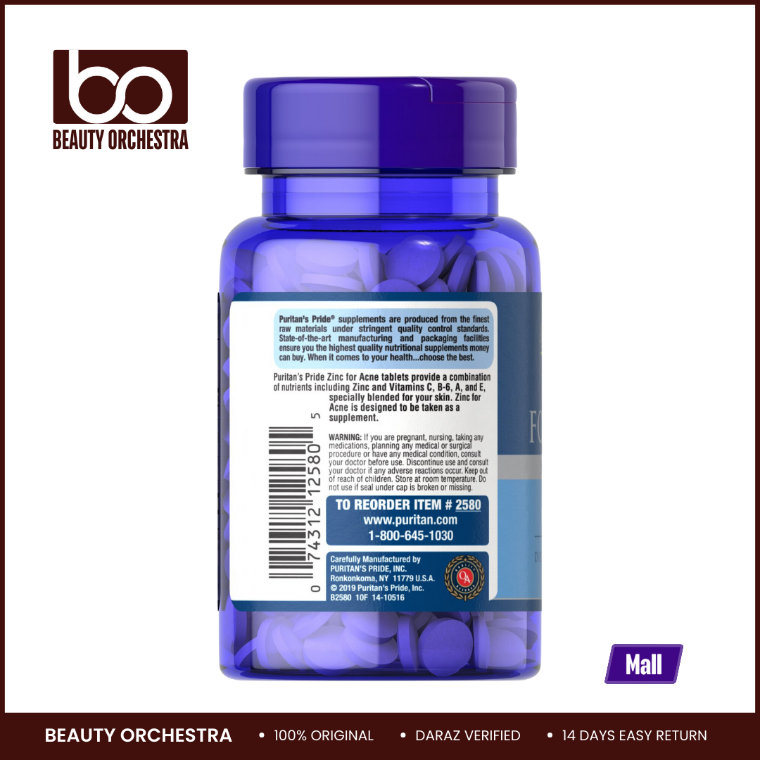 Picture of Puritan's Pride Zinc for Acne - 100 Tablets