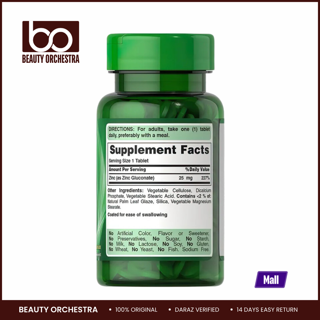 Picture of Puritan's Pride Zinc Gluconate 25 mg - 100 Tablets