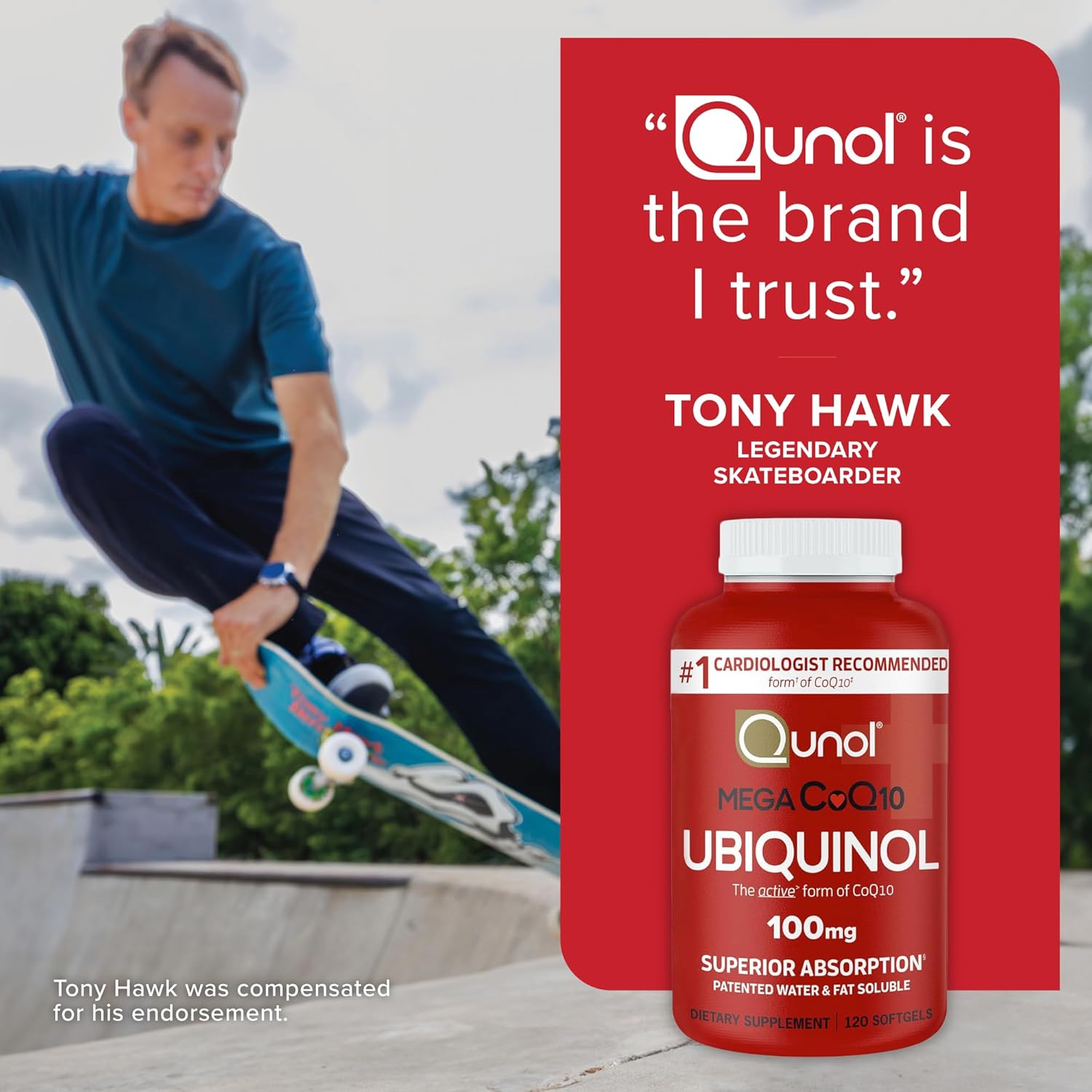 Picture of Qunol Mega Ubiquinol 100mg CoQ10, Superior Absorption Water and Fat Soluble 100 Count Softgels