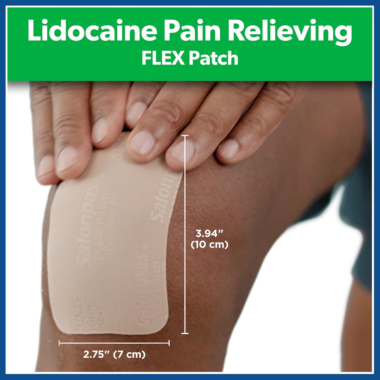 Picture of Salonpas Maximum OTC Strength Lidocaine 4% Pain Relieving Flex Patch Apply for Up to 8 Hours Unscented Thin Flexible Lightweight, Patch Stays in Place 7 Patches