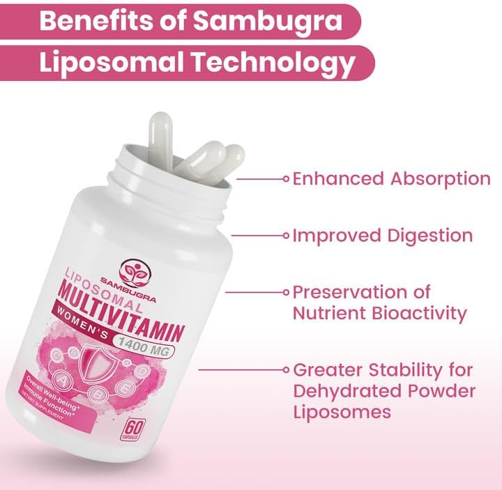 Picture of Sambugra Liposomal Multivitamin for Women 1400MG - Womens Daily Multi Vitamins Supplements with Iron Vitamin A, C, D, E and B Complex for Immune Health Hair & Skin Support for Women 18+ 60 Vegan Capsules