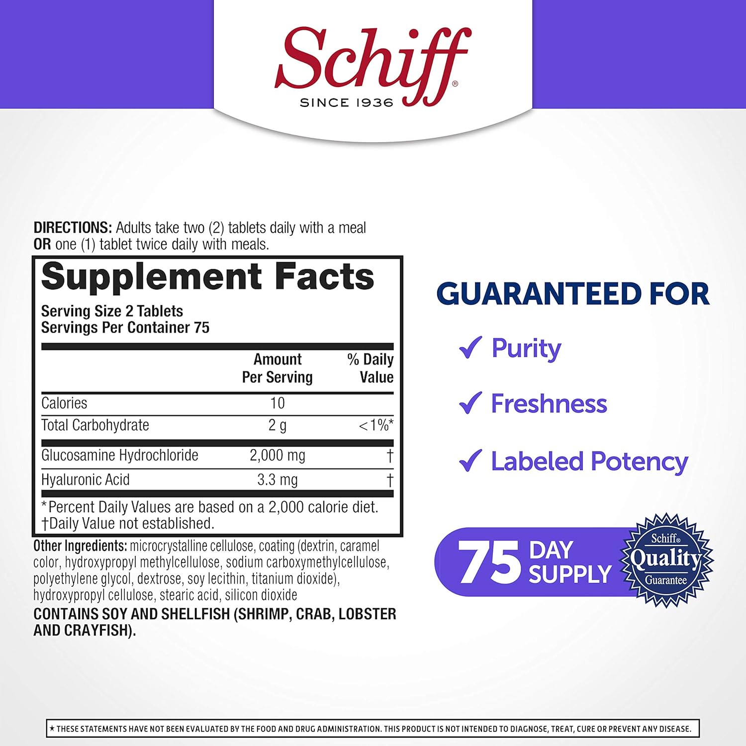 Picture of Schiff Glucosamine 2000mg (per serving) + Hyaluronic Acid Tablets (150 count in a bottle) Joint Care Supplement That Helps Support Joint Mobility & Flexibility Supports The Structure Of Cartilage