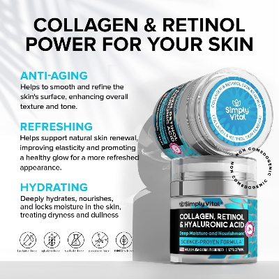 Picture of SimplyVital Collagen, Retinol & Hyaluronic Acid Cream - Anti-Aging Face Moisturizer for Face, Firming Skin Care Neck & Décolleté - Made in USA, Daily Moisturizer Face Cream Day & Night