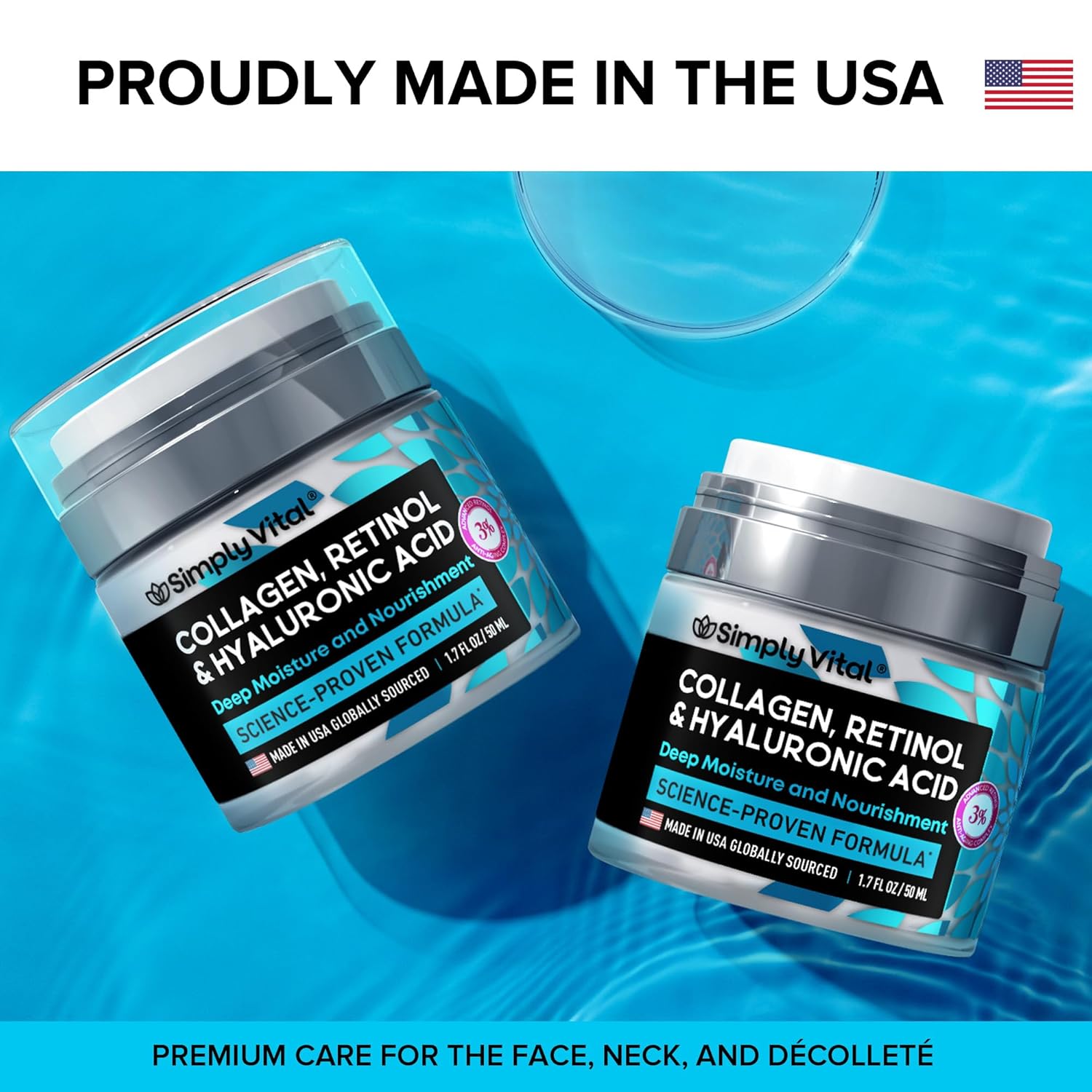 Picture of SimplyVital Collagen, Retinol & Hyaluronic Acid Cream - Anti-Aging Face Moisturizer for Face, Firming Skin Care Neck & Décolleté - Made in USA, Daily Moisturizer Face Cream Day & Night