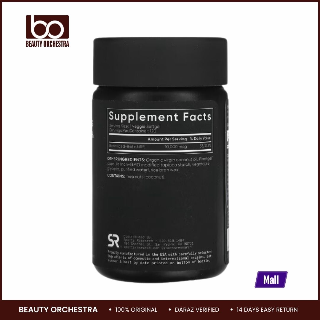 Picture of Sports Research Biotin Max Strength 10,000 mcg 120 Veggie Softgels