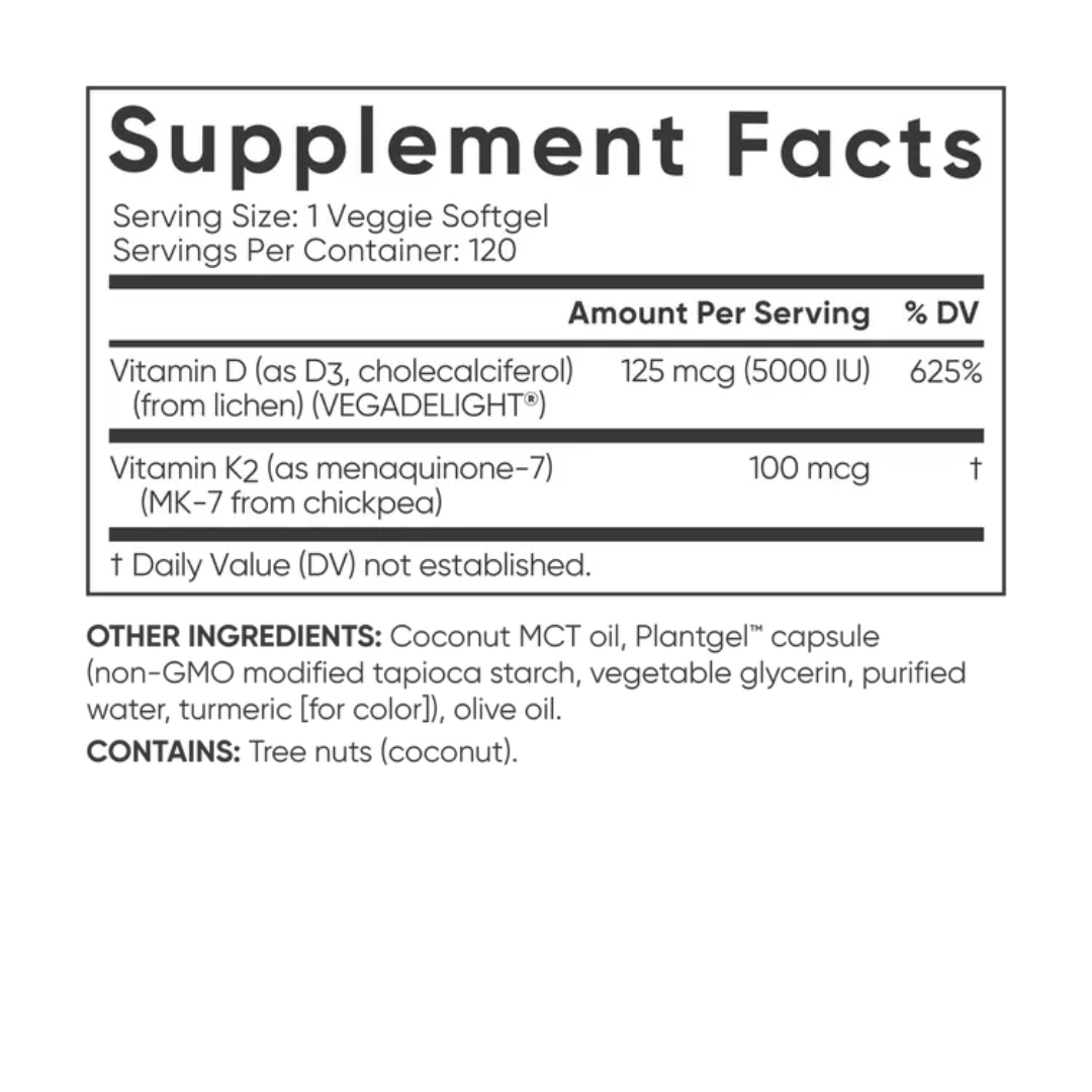 Picture of Sports Research Vitamin D3 + K2 With Coconut MCT Oil - 30 Veggie Softgels (5000iu)