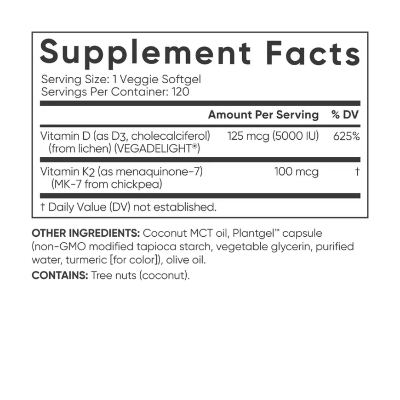 Picture of Sports Research Vitamin D3 + K2 With Coconut MCT Oil - 30 Veggie Softgels (5000iu)