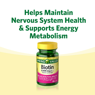Picture of Spring Valley Biotin 10000mcg For Healthy Hair Nail and Skin - 120 Softgels