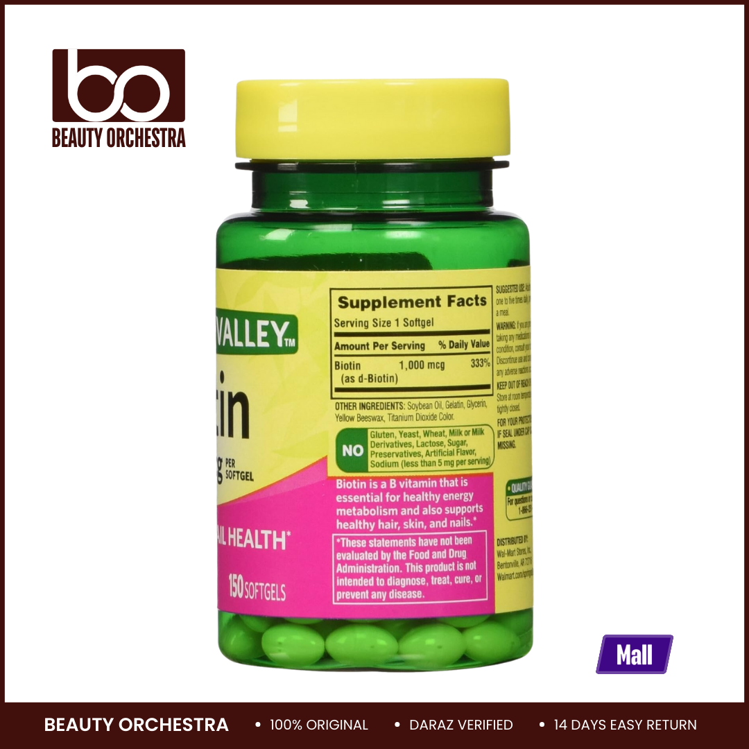 Picture of Spring Valley Biotin 1000mcg - 150 Softgels