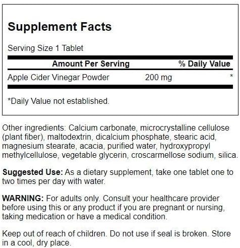 Picture of Swanson Apple Cider Vinegar 200 mg 30 Tablets