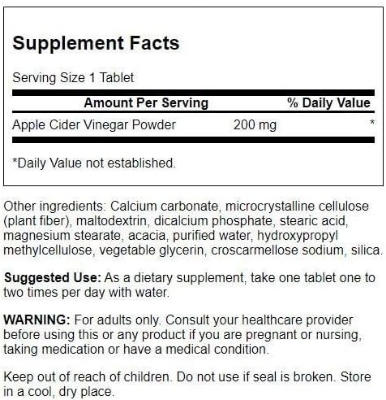 Picture of Swanson Apple Cider Vinegar 200 mg 30 Tablets