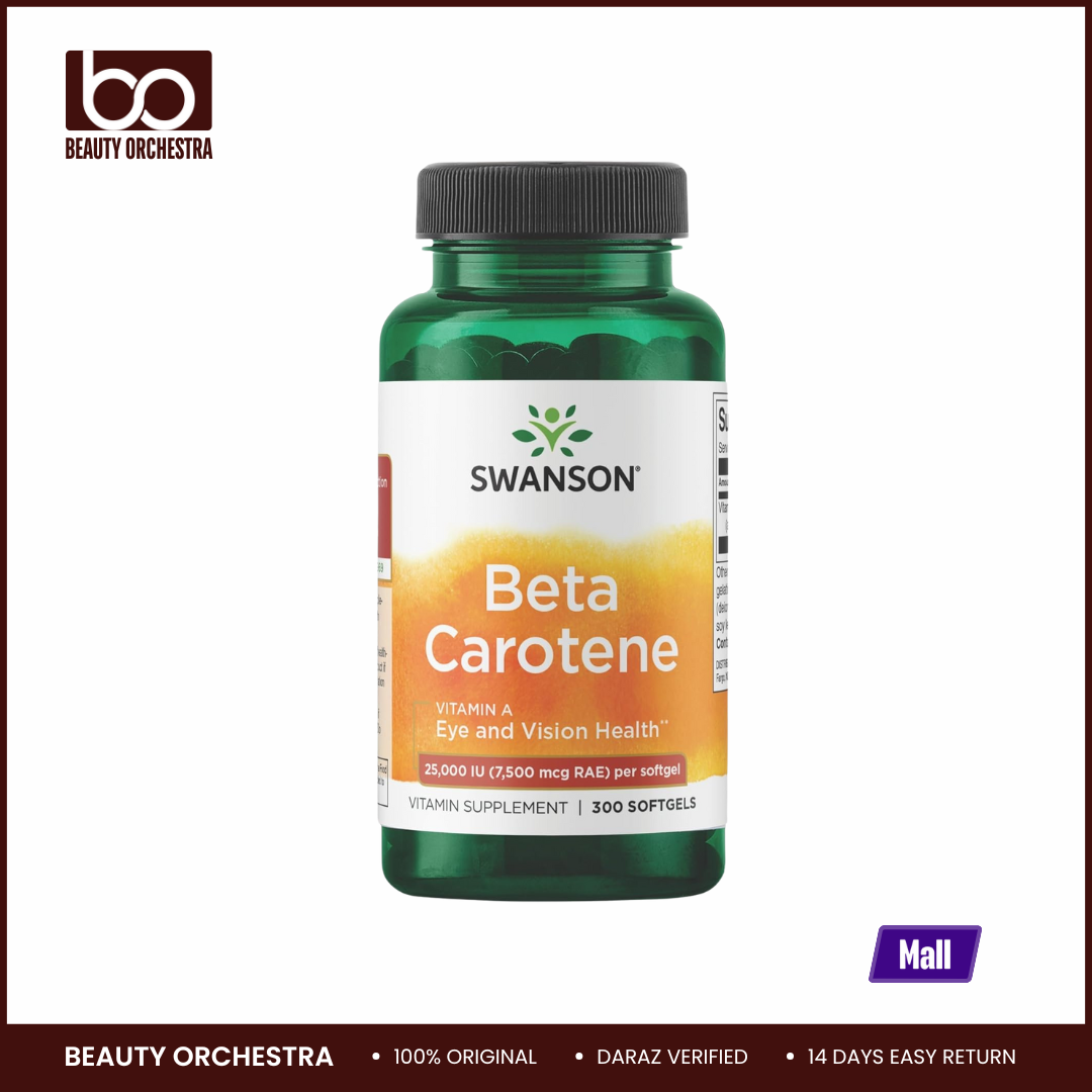 Picture of Swanson Beta-Carotene Vitamin A 25000 IU Softgels - Skin, Eye, and Immune System Health - Antioxidant Support - 7500 mcg (300 Softgels)