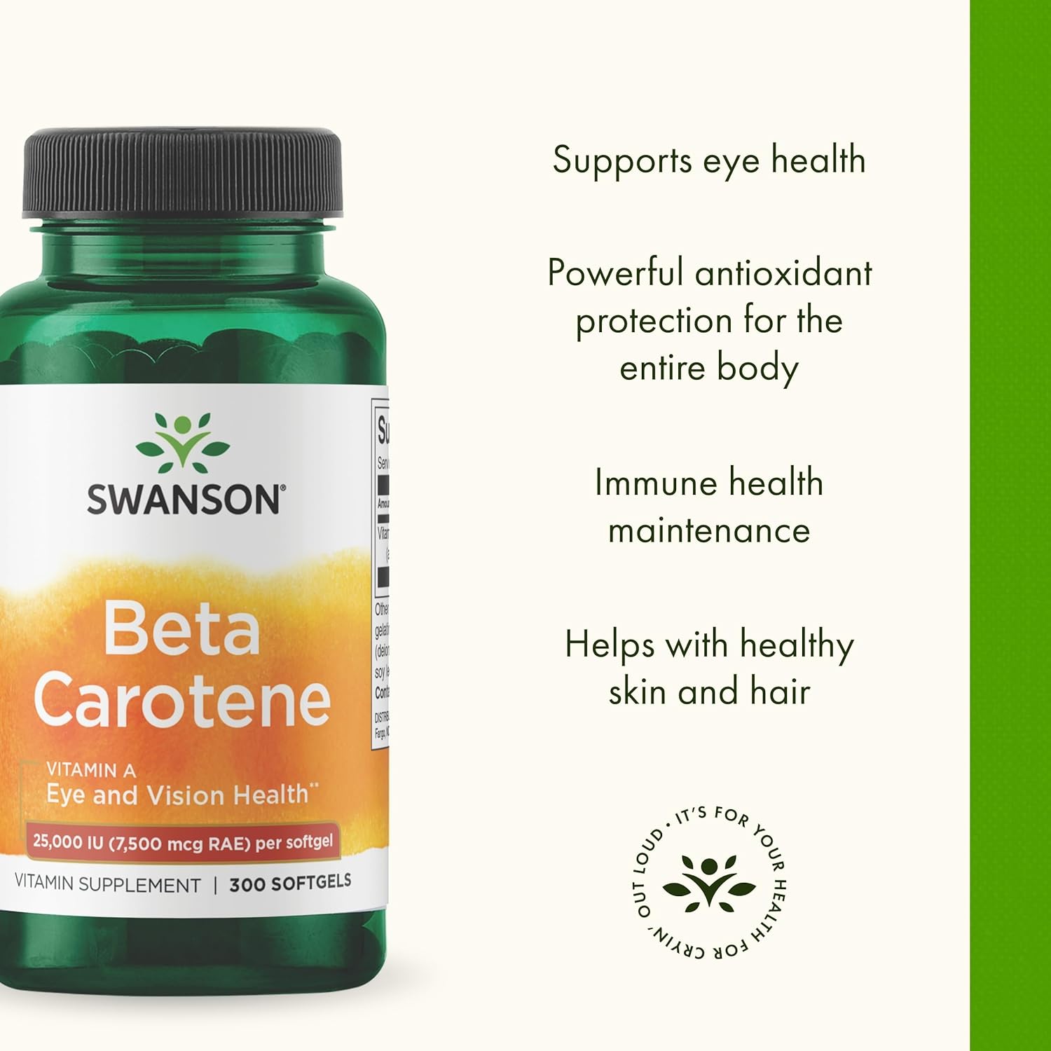 Picture of Swanson Beta-Carotene Vitamin A 25000 IU Softgels - Skin, Eye, and Immune System Health - Antioxidant Support - 7500 mcg (300 Softgels)
