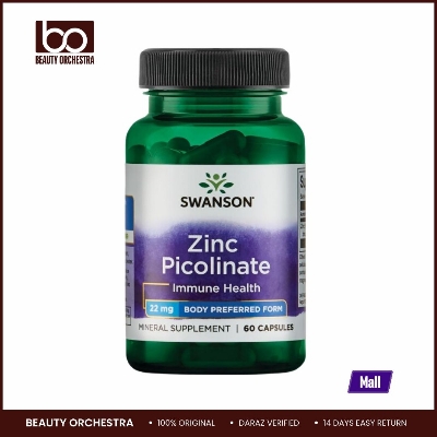 Picture of Swanson Zinc Picolinate - Mineral Supplement Promoting Prostate Health, Vision Health, & Immune Support - Body Preferred Form of Chelated Zinc - (60 Capsules, 22mg Each)