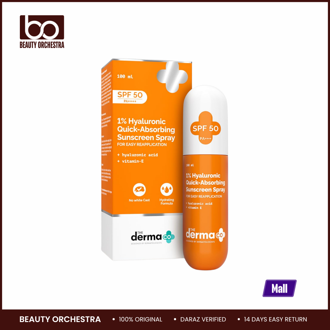 Picture of The Derma Co 1% Hyaluronic Quick-Absorbing Sunscreen Spray Hyaluronic Acid & Vitamin E SPF 50 & PA++++ No White Cast | Hydrating Fluid Easy Reapplication 100 ml