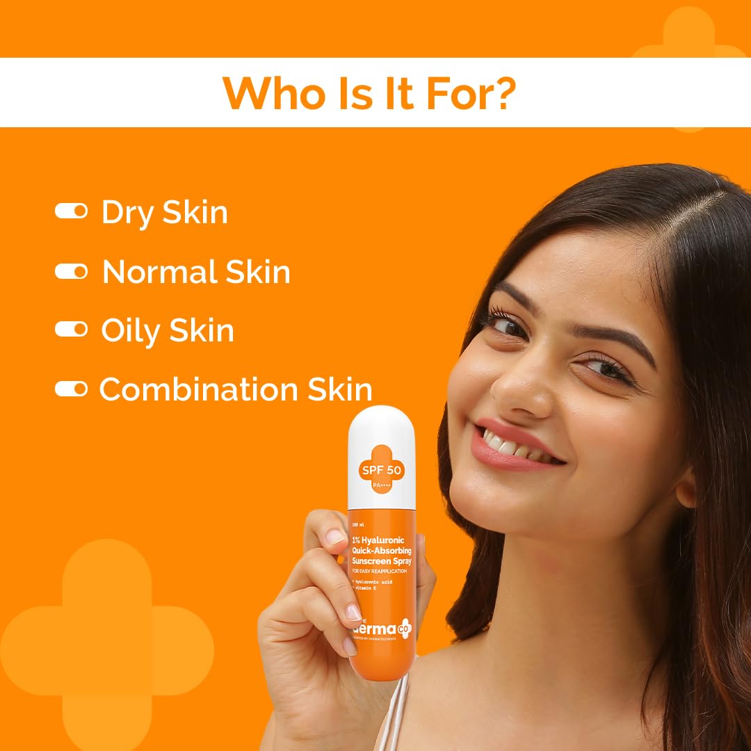 Picture of The Derma Co 1% Hyaluronic Quick-Absorbing Sunscreen Spray Hyaluronic Acid & Vitamin E SPF 50 & PA++++ No White Cast | Hydrating Fluid Easy Reapplication 100 ml