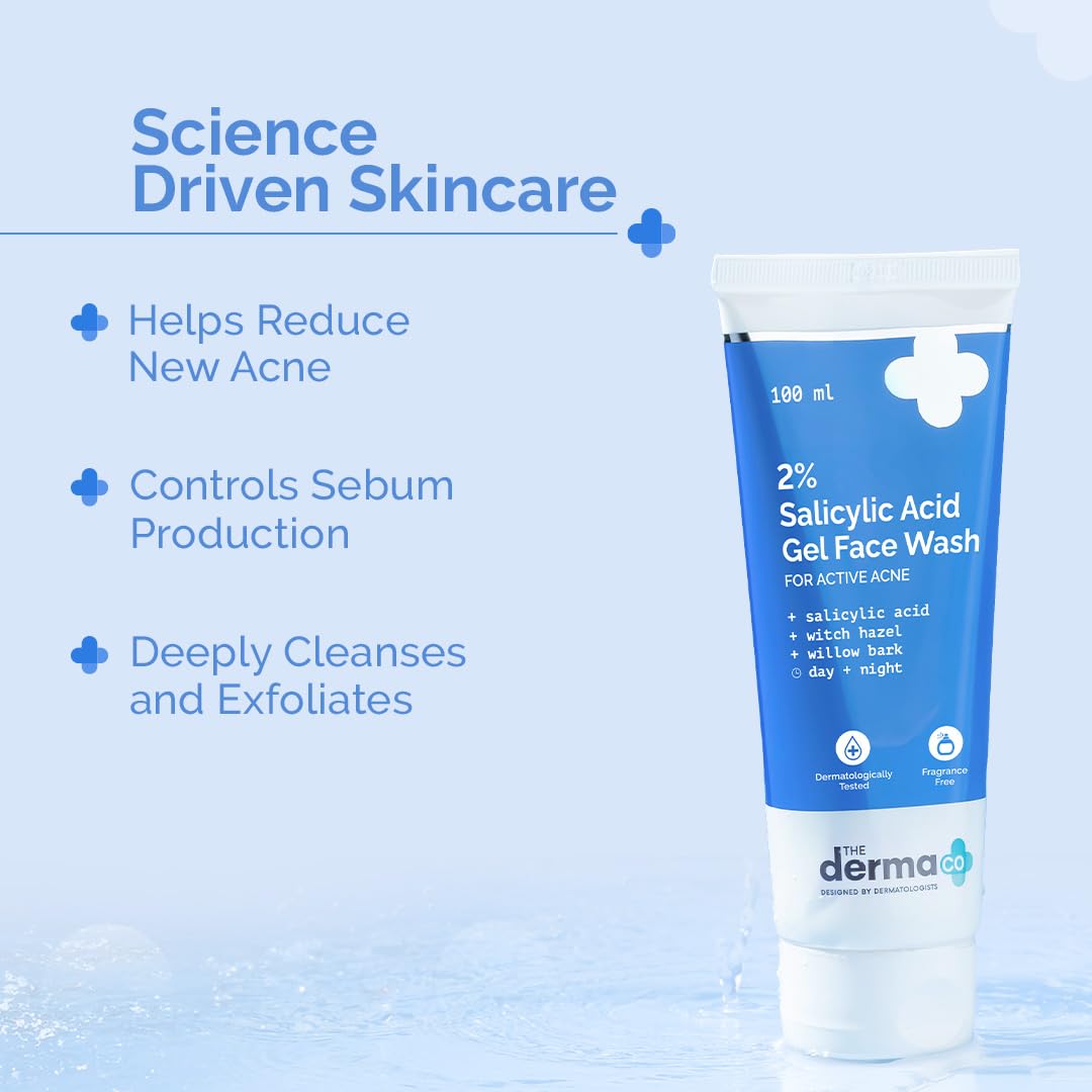 Picture of The Derma Co 2% Salicylic Acid Gel Face Wash for Oily Skin with Salicylic Acid & Witch Hazel Treats Active Acne Unclog Pores Controls Oil - 100ml