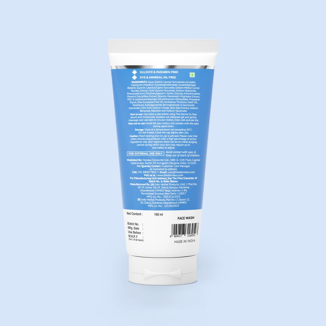 Picture of The Derma Co 2% Salicylic Acid Gel Face Wash for Oily Skin with Salicylic Acid & Witch Hazel Treats Active Acne Unclog Pores Controls Oil - 100ml