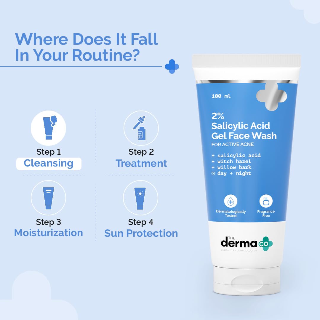 Picture of The Derma Co 2% Salicylic Acid Gel Face Wash for Oily Skin with Salicylic Acid & Witch Hazel Treats Active Acne Unclog Pores Controls Oil - 100ml
