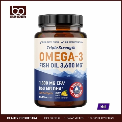 Picture of Triple Strength Omega 3 Fish Oil 3600 mg by MAV Nutrition | EPA & DHA | Over 2100mg Omega-3 Fatty Acids | 1300mg EPA + 860mg DHA | Best Essential Fatty Acids | Premium Wild Caught & Burpless Fish Oil | 120 Ct