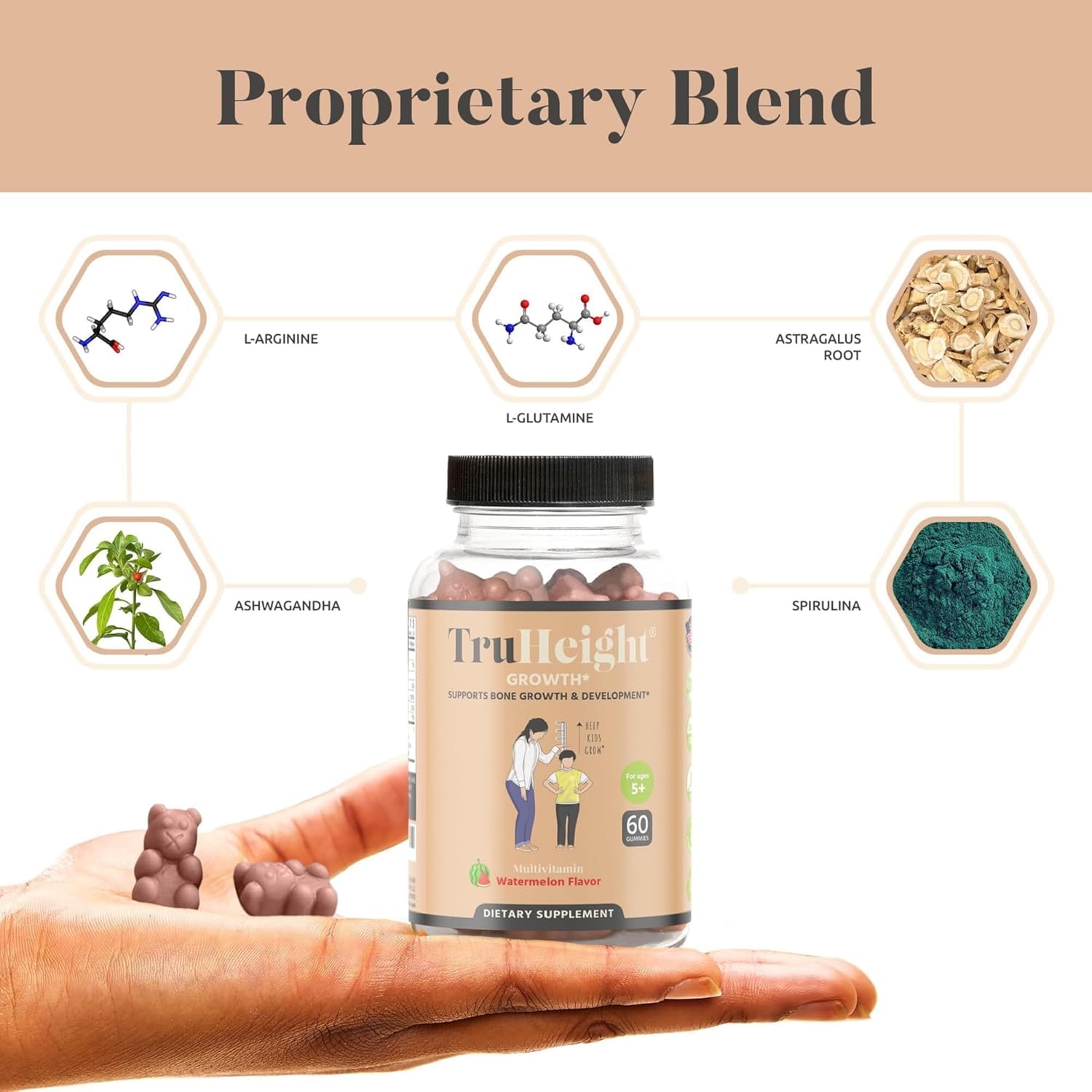 Picture of TruHeight Growth Gummies (Watermelon) Natural Growth & Development Supplement for Kids & Teens - Endorsed by Pediatricians - Vitamin D, K, Calcium & Ashwaganda, Bone Strength - Kids Vitamins, Ages 5+