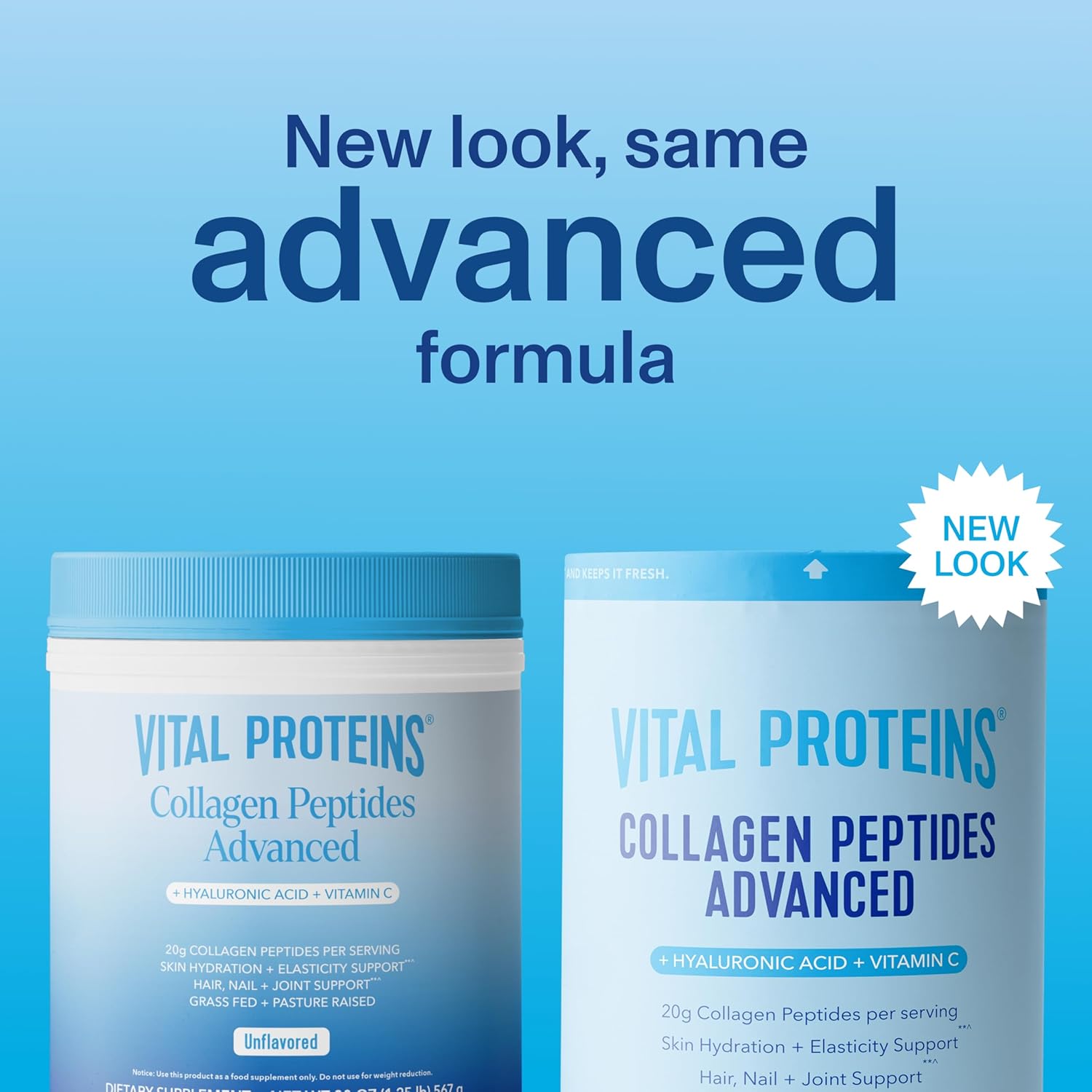 Picture of Vital Proteins Collagen Peptides Powder Advanced with Hyaluronic Acid & Vitamin C - 20oz Collagen Protein Unflavored 27 Servings - 567 g