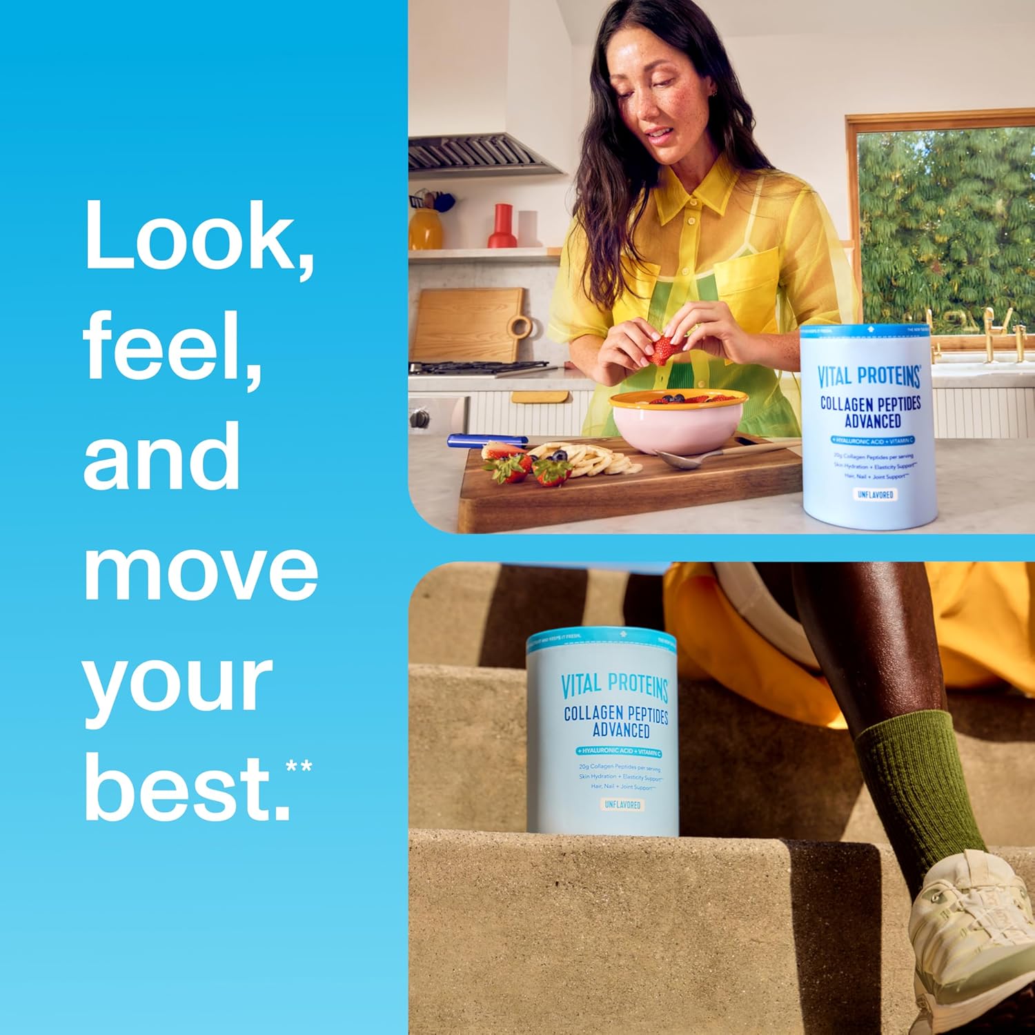 Picture of Vital Proteins Collagen Peptides Powder Advanced with Hyaluronic Acid & Vitamin C - 20oz Collagen Protein Unflavored 27 Servings - 567 g