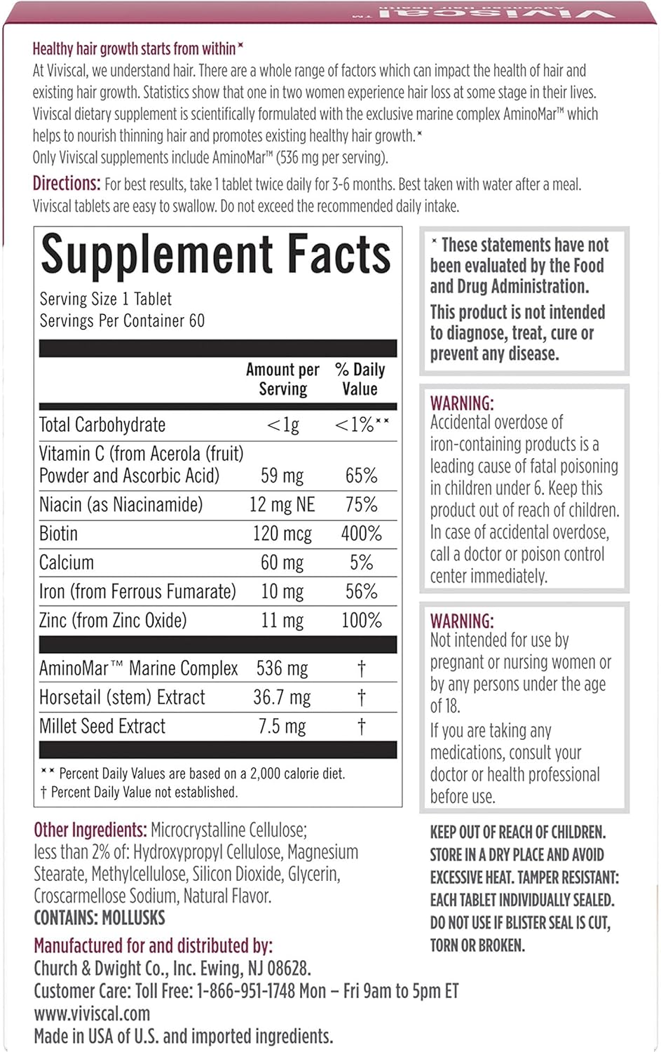 Picture of Viviscal Hair Growth Supplements with Proprietary Collagen Complex 60 Tablets 1 Month Supply