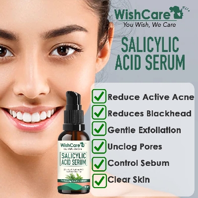 Picture of WishCare 2% Salicylic Acid Serum for Active Acne/Acne Marks & Blackheads with Zinc PCA Tea Tree & Green Tea - 30 ml