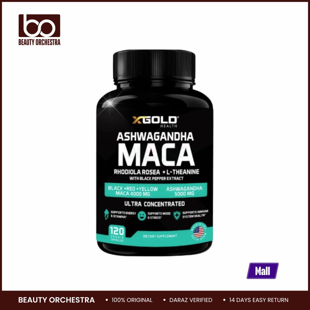 Picture of X Gold Ashwagandha 5,000mg + Maca Root Black, Red, Yellow 4,000mg, Rhodiola & L-Theanine: 30:1 Extract Ashwagandha Capsules, 20:1 Extract Maca Root Capsules - Supplement for Men and Women
