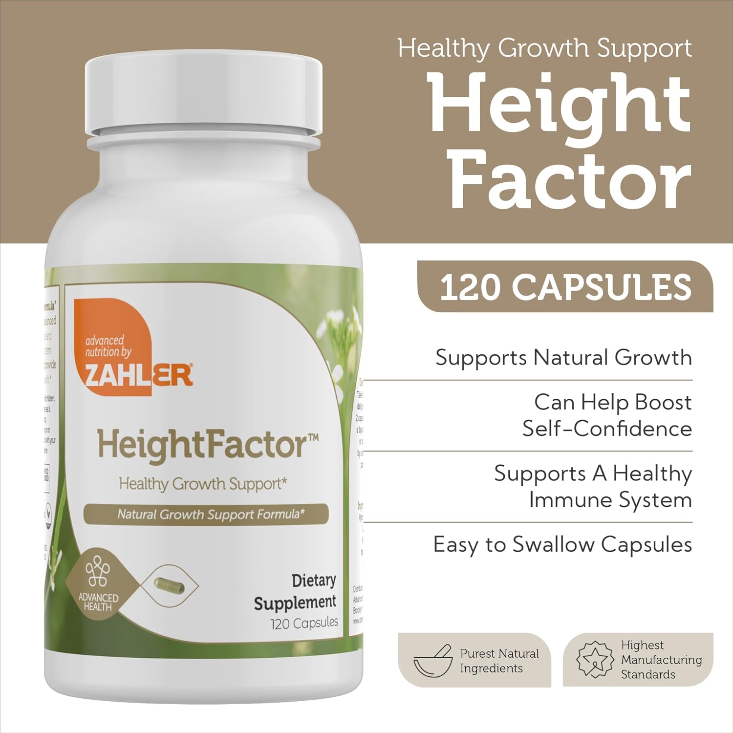 Picture of Zahler - Height Factor Healthy Growth Support Vitamin & Mineral Capsules (120 Count) - Kosher Height & Growth Supplement for Kids, Teens & Young Adults - Grow Taller Growth Hormone Support Nutrients