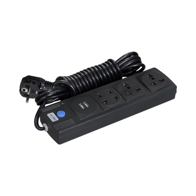 Picture of Maxline Dual USB Multiplug 4 Port Extension Socket Model- ML- 212 -2 Miter Wire , ( 7 Feet Cable)