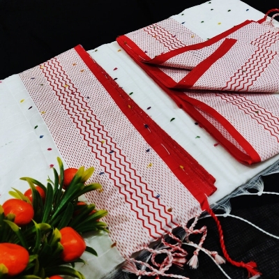 Picture of Puja Special Sari Combo Gift Set - Saree Necklace Earrings Bangles Mehedi Mirror Kitkat Tip Love Chocolate Box with Doll Rose Gazra Chirkut and More