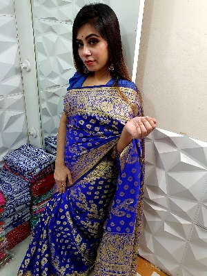 Picture of Exclusive Tangail Katan saree Combo Set with GIFT B O X - saree, blouse pcs, necklace, earings churi mirror chocolates golap, gazra mehedi etc