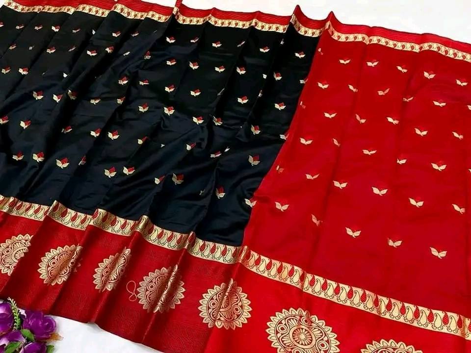 Picture of Tangail Katan Saree Combo Set for Women - Saree Churi Necklace Gazra Chocolate Mirror Etc