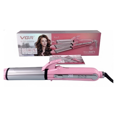 Picture of VGR V-563 Professional 4-in-1 Hair Beauty Styler - Straightener, Curler, Crimper & Waver for Salon & Home Use, 12 Adjustable Temperatures (120-230°C), LED Display, Suitable for All Hair Types (Pink)