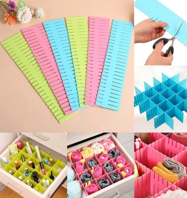 Picture of Adjustable Plastic Grid Drawer Organizer Multi-Purpose Drawer Storage Divider Adjustable Cabinet Storage Divider (6pcs)