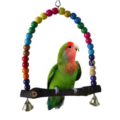 Picture of Parrot Swing Bird Cage Stand Cockatiel Wooden Swings Bell Toy for Budgie Lovebird