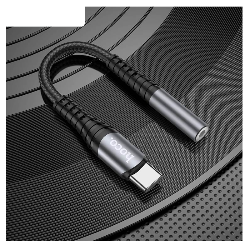Picture of Hoco LS33 | Metallic 12 cm Type‑C to 3.5 mm DAC Audio Adapter | Aluminum & Braid, Mic & Wire‑Control Support, Huawei Xiami OnePlus Compatible