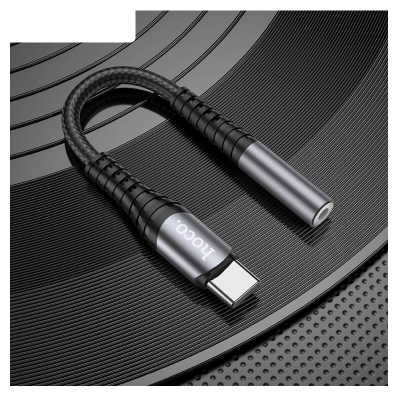 Picture of Hoco LS33 | Metallic 12 cm Type‑C to 3.5 mm DAC Audio Adapter | Aluminum & Braid, Mic & Wire‑Control Support, Huawei Xiami OnePlus Compatible