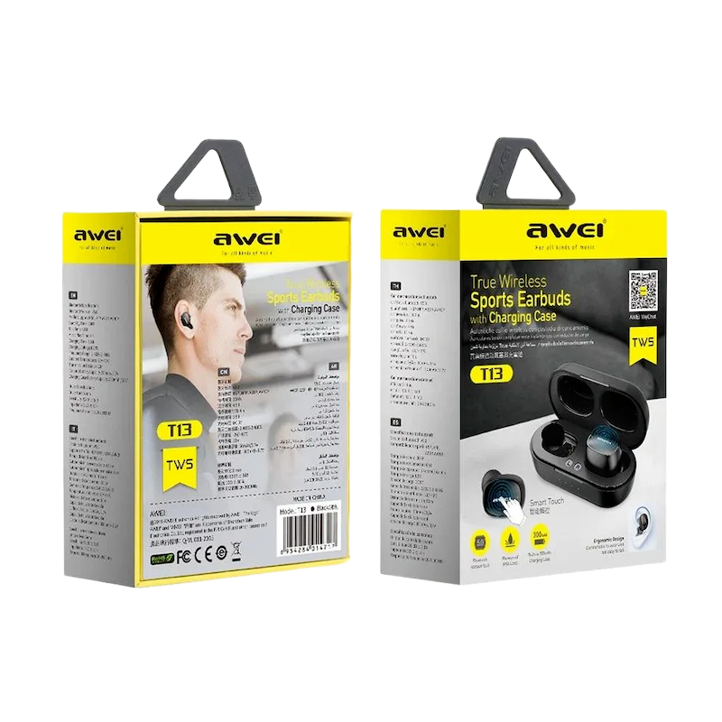 Picture of Awei | T13 Pro TWS Wireless Earbuds | Bluetooth 5.1, 8mm Driver | Up to 8h Playtime (30h with Case) | 50mAh Buds + 300mAh Case | IPX6, Touch Control, USB-C | For Android & iPhone.