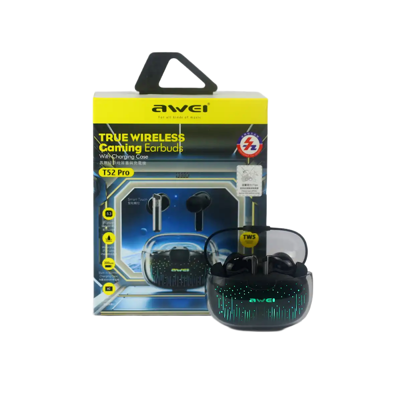 Picture of Awei | T52 Pro TWS Wireless Earbuds | Bluetooth 5.3 (Jieli AD6973D4) | 8h Music / 9h Talk | 450mAh Case, 45mAh Buds | IPX6, RGB Breathing Lights, Touch Control | USB-C | For Android & iPhone.