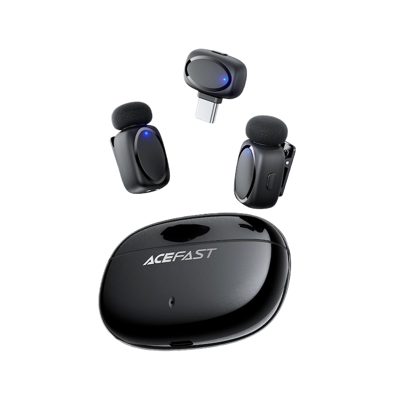 Picture of ACEFAST | R2 Wireless Lavalier Microphone (2TX + 1RX, USB-C Receiver) | 360° Omnidirectional | AI Noise Reduction | 30ms Low Latency, 15m Range | 300mAh Case + 60mAh Mics (~4h, ~20h Total) | For Android & iPhone 15/16