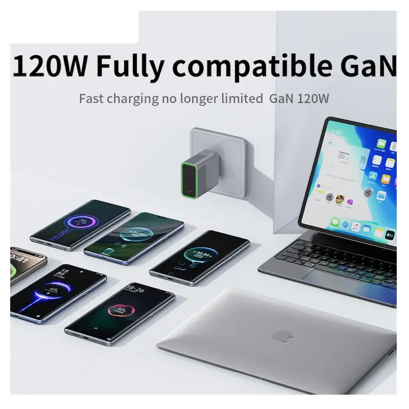 Picture of Tranyoo | T-EU8C | 120W GaN USB-C Fast Charger | Single Type-C Port | 100–240V Global Voltage | PD/QC Multi-Protocol Support | 8-Point Safety | Compact EU Plug | Includes Braided USB-C Cable | For Android, iPhone 15 & Laptops