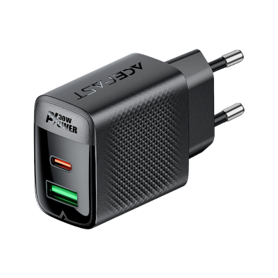 Picture of ACEFAST | A98 | 30W GaN Fast Wall Charger | Dual Port USB-C (PD/PPS 30W) + USB-A (18W) | 100–240V EU Plug | Multi-Protocol Fast Charging | Compact Flame-Retardant PC | Fast Charger for Android, iPhone 15 & iPad