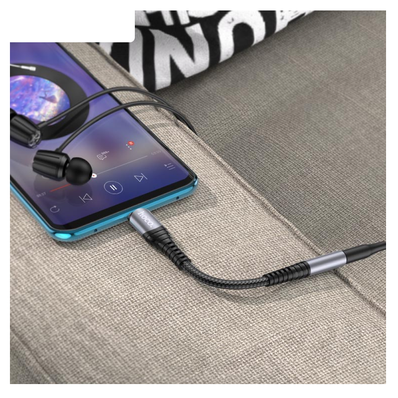 Picture of Hoco LS33 | Metallic 12 cm Type‑C to 3.5 mm DAC Audio Adapter | Aluminum & Braid, Mic & Wire‑Control Support, Huawei Xiami OnePlus Compatible