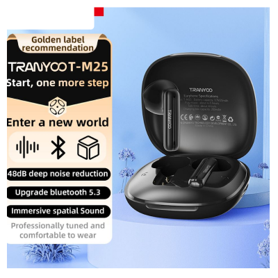 Picture of Tranyoo T‑M25 TWS Bluetooth Earbuds | Bluetooth 5.3 | 25 mAh Pods & 250 mAh Case | Smart Touch Control | Hi‑Fi Bass | Low‑Latency Earphones
